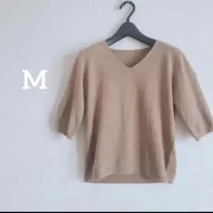 トップス カットソー 五分袖 Mサイズ 春ニット キャメルブラウン シンプル