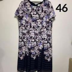 美品 ローズティアラ46花柄 半袖 ひざ丈ワンピース