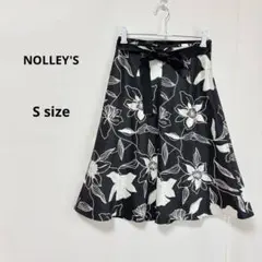 NOLLEY'S 花柄フレアスカート　S モノトーン　ウエストリボン　ミディ丈のサムネイル