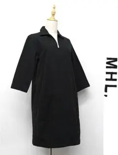 T294/MHL. ひざ丈ワンピース 7分袖 黒染め ツイル 1 S 黒