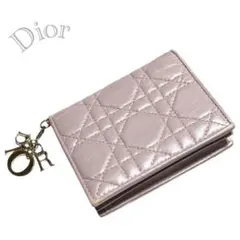 【Christian Dior】レディディオール 二つ折り財布 ラムスキンピンクのサムネイル