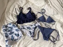 レディース 水着 2着セット ネイビー リーフ柄