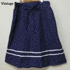 Vintage　ネイビー フレアスカート リボン付きのサムネイル