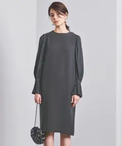 UNITED ARROWS サテン シフォン ギャザースリーブ ワンピース 36