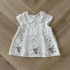 petit mainプティマイン いちご刺繍チュニック 90cm ホワイト