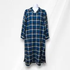 【LEPSIM】 長袖ロングシャツ ワンピース 羽織りチェック柄 ブルー系 M