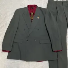 5点セット カジュアルスーツ ネクタイシャツ 花柄 石ブローチ モード 緑 赤