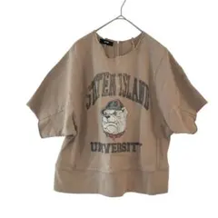 RCWBロデオクラウンズ ロゴスウェット M ベージュ 半袖 カレッジプリント