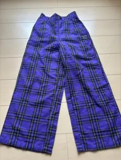 Lovetoxic 紫 チェック柄 ワイドパンツ 100cm~