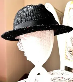 レア❣️未使用美品❣️CA4LAキラキラビーズ編み込み中折れブラックハット