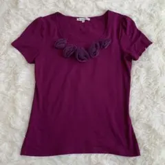 美品　ローラアシュレイ　巻きバラ付　半袖　Tシャツ　S トップス