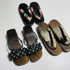 草履 3足セット（黒地水玉・花柄）