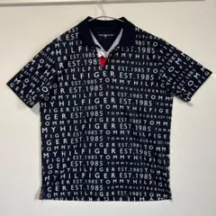 ト極備品ミーヒルフィガーゴルフ XLポロシャツ 総柄 ゴルフウェア ネイビー