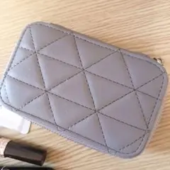 グレー キルティング ポーチ ミラー付き