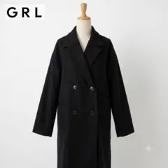 GRL ダブルブレスト 膝下ロングコート L ブラック テーラードカラー 上品のサムネイル