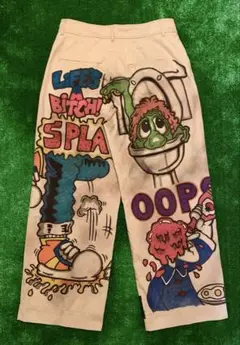 ハンドペイント ワイド チノパン リメイク メモリアルパンツ キャラクター古着