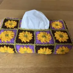 花のモチーフ編みボックスティッシュカバーハンドメイド