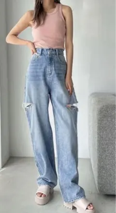 美品☆試着のみ☆ GRL サイドカッティングデニムパンツ L