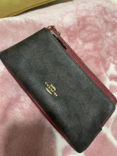 COACH レザー ポーチ 黒 赤 ダブルファスナー