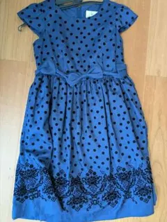 KUMIKYOKU ネイビー ドット柄 半袖ワンピース