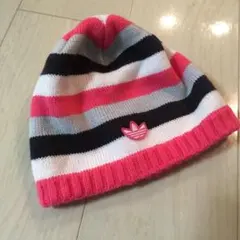 美品　アディダスadidas ニット帽 ビーニー ボーダー ピンクのサムネイル