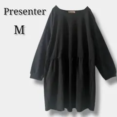 【プレゼンター】ギャザーワンピース 切替ワンピース 長袖ワンピース M ブラック