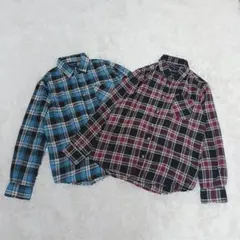 ロイヤルシー チェックシャツ 長袖ネルシャツ メンズ 赤＆青 2枚組 Z7791