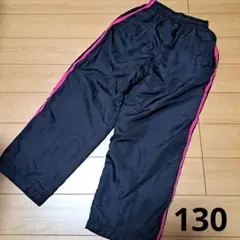 130サイズ 黒×ピンク サイドストライプパンツ あったかい
