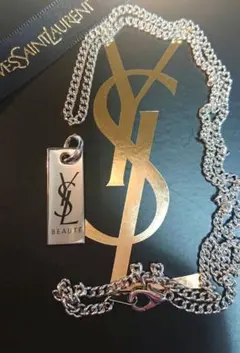 【希少品】【YVES SAINT LAURENT】ネックレス　ブラック×シルバー SAINT LAURENT - 極美品‼️サンローラン YSL ロゴチャーム