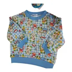 新品いないいないばあ水色チェック柄わんわんぽぅぽ裏毛トレーナー90