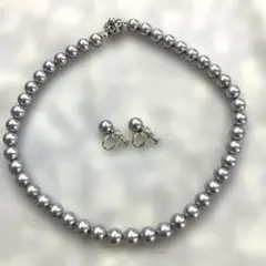 花珠調貝パール　ネックレス&イヤリング　オーロラグレー　42cm 9mm珠