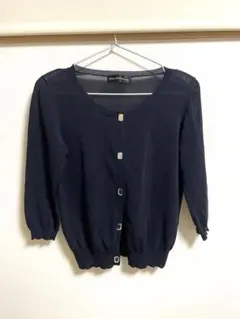 グリーンレーベルリラクシング　ネイビー ビジュー付き　サマーニット　カーディガン