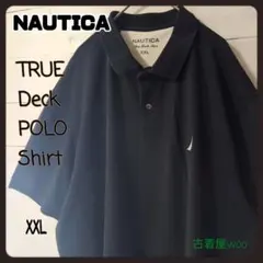 90s古着NAUTICAノーティカ刺繍ロゴポロシャツ半袖2XL黒のサムネイル