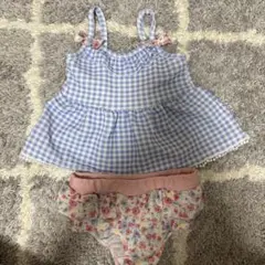水着セット 95cm 青と白のチェック