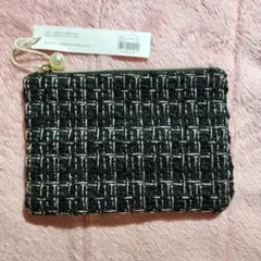 ツイードポーチ 黒と白 ファスナー付き