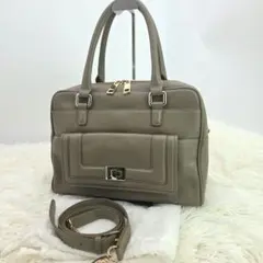 [美品] バーニーズニューヨーク　ハンドバッグ　2Way　シボ革　ゴールド金具のサムネイル