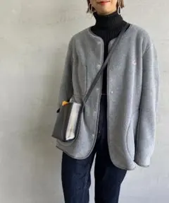 極美　DANTON ダントンフリース ノーカラーセミロングジャケット　ダークグレ 極美 DANTON ダントンフリース ノーカラージャケット ダークグレー M