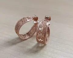 銀線細工 フィリグリー フープイヤリング 透かし ピンクゴールド　シルバー925