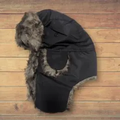 フライトキャップ 防寒 ロシア帽 帽子 耳当て パイロットキャップ 黒