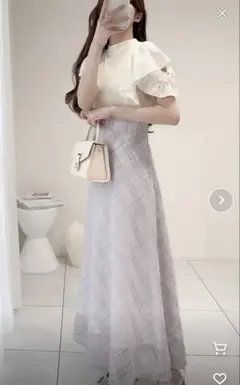 【mily bilet】 ダブルフリル袖チェックレースドッキングワンピース