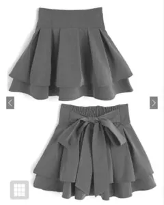 インパン裏地付きバックリボンダブルフレアミニスカート　グレー　ai270