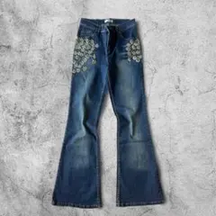 ダークコアグランジY2K平成ギャル刺繍ブーツカットフレアデニム美品archive