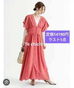 テチチ　スカラップエンブロイダリーワンピース　　刺繍ワンピース　マキシ丈　レッド