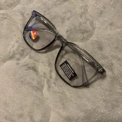新品クリアーグレー四角形 メガネ フリーサイズ
