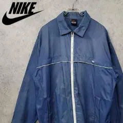 【古着】ナイキ NIKE ライン 刺繍ロゴ ナイロンジャケット ネイビー L