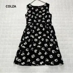 【COLZA ハニーズ】ワンピース　膝丈　ノースリーブ　花柄　ゆったり　白黒　M
