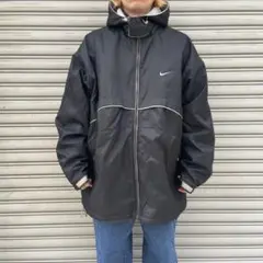NIKE☆00s☆フード付中綿ナイロンジャケット☆ライナーフリース☆ブラック