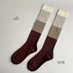 ハイソックス　リブソックス　3色カラー　ストライプ　ブラウン　シンプル　おしゃれ