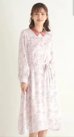 【最終値下げ！】ローラアシュレイ/花柄ピンク長袖サテンワンピース♡