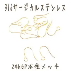 20個 316サージカルステンレスフックピアス 24KGP本金メッキ